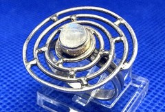 X04 Big Spiral Rainbow Moonstone 1” Crown – 925 Silver Ring Size 5.75 Vintage