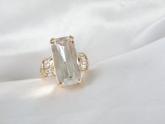 Vintage Sterling Silver 925 Gold on Huge Baguette CZ Statement Ring Size 9