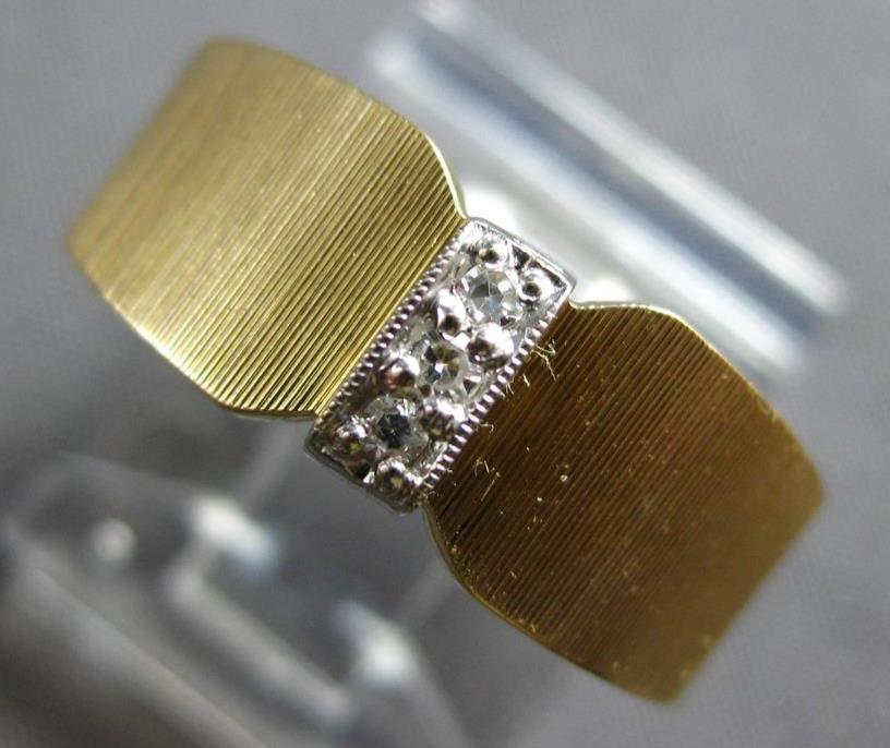 ESTATE .05CT DIAMOND 14KT 2 TONE GOLD 3D ROUND MATTE & SHINY FUN BAR RING #27965