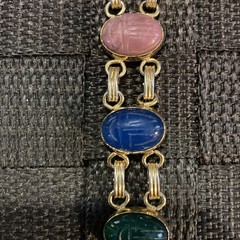 Vtg Belle Designs Scarab Bracelet Watch Gold Tone Quartz New Battery Works 7”