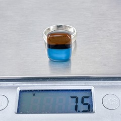 Vintage Ross Simons Sterling Silver 925 Blue Brown Black Fused Glass Ring Size 7