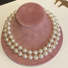 SIGNED CAROL LEE 925 HUGE 10 MM. IRIDESCENT LUSTRE GLASS PEARL KNOTTED NECKLACE