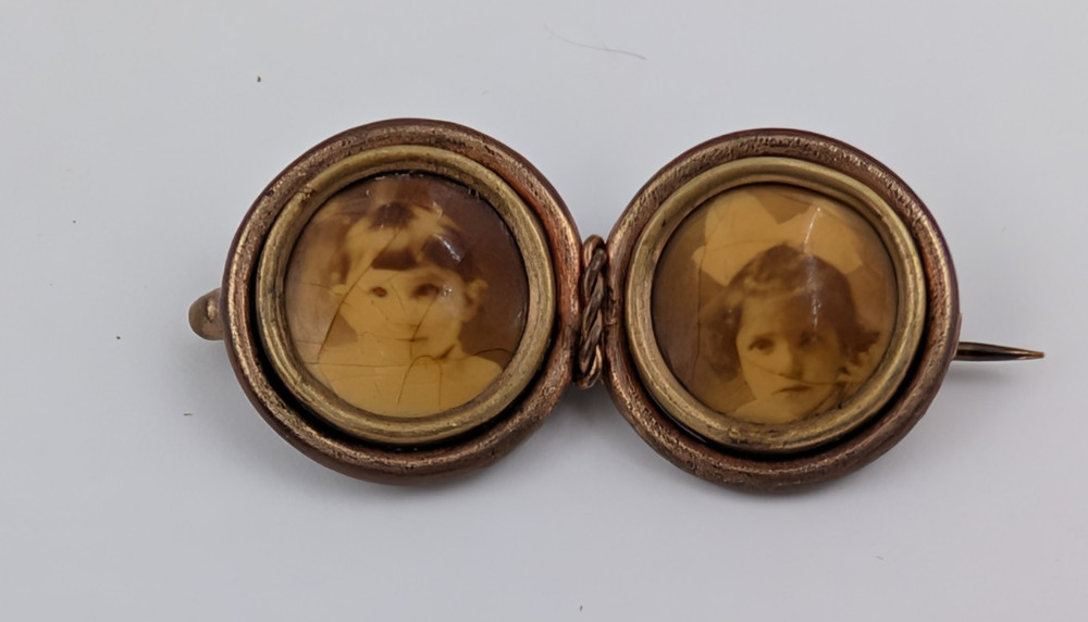 Victorian Double Portrait Photo Brooch Pin Antique Two Kids C Clasp 1.5″