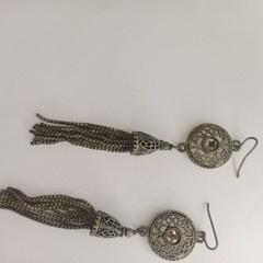 **Vintage Filigree Tassel Drop Earrings Silver Tone Statement Dangle Jewelry**