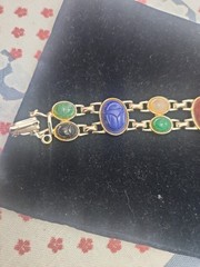Vintage Gold Tone Scarab Double Links Bracelet