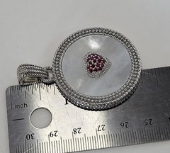 Judith Ripka Round MOP Sterling Enhancer Pendant w/ Pave Ruby Heart