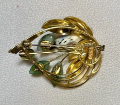 AUTHENTIC SWOBODA BIRD ON BRANCH BROOCH ~ JADE ~ CHARMING!