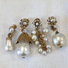 Vintage Miriam haskell Faux Pearl Clip-On Dangle Earrings Lot. 4 singles