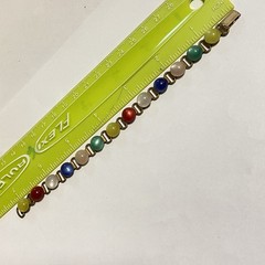 Vtg Multicolor Glass Cabochon Brass Bracelet Fold over Clasp 7.25”