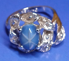 Lab Created Star Sapphire 18kt Gold Plate Vintage Cluster Cocktail Ring – Size 6