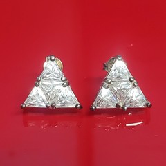 VTG 925 CL Triangle CZ Stud Earrings 0.5in Sterling Silver 5gtw Cluster Estate