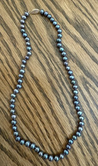 Vintage Black Pearl Necklace – Individually Knotted – Peacock Iridescent Luster
