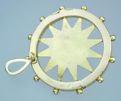 Fine Antique Victorian 15K Gold Red Paste Cabochon Nautical Compass Sun Pendant