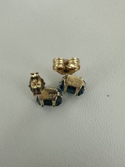 Vintage 14k Gold Emerald Cut London Blue Topaz Stud Earrings