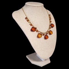 Chunky Classic Faceted Vibrant Amber Statement Everyday Necklace Earrings 19″