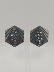 UNIQUE Gunmetal Clear Crystals MODERNIST pointed hexagon Clip-on Earrings
