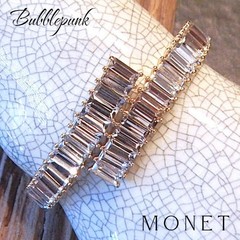 Retro Vintage Baguette Rhinestone Bypass Cuff Bracelet MONET NWOT S16