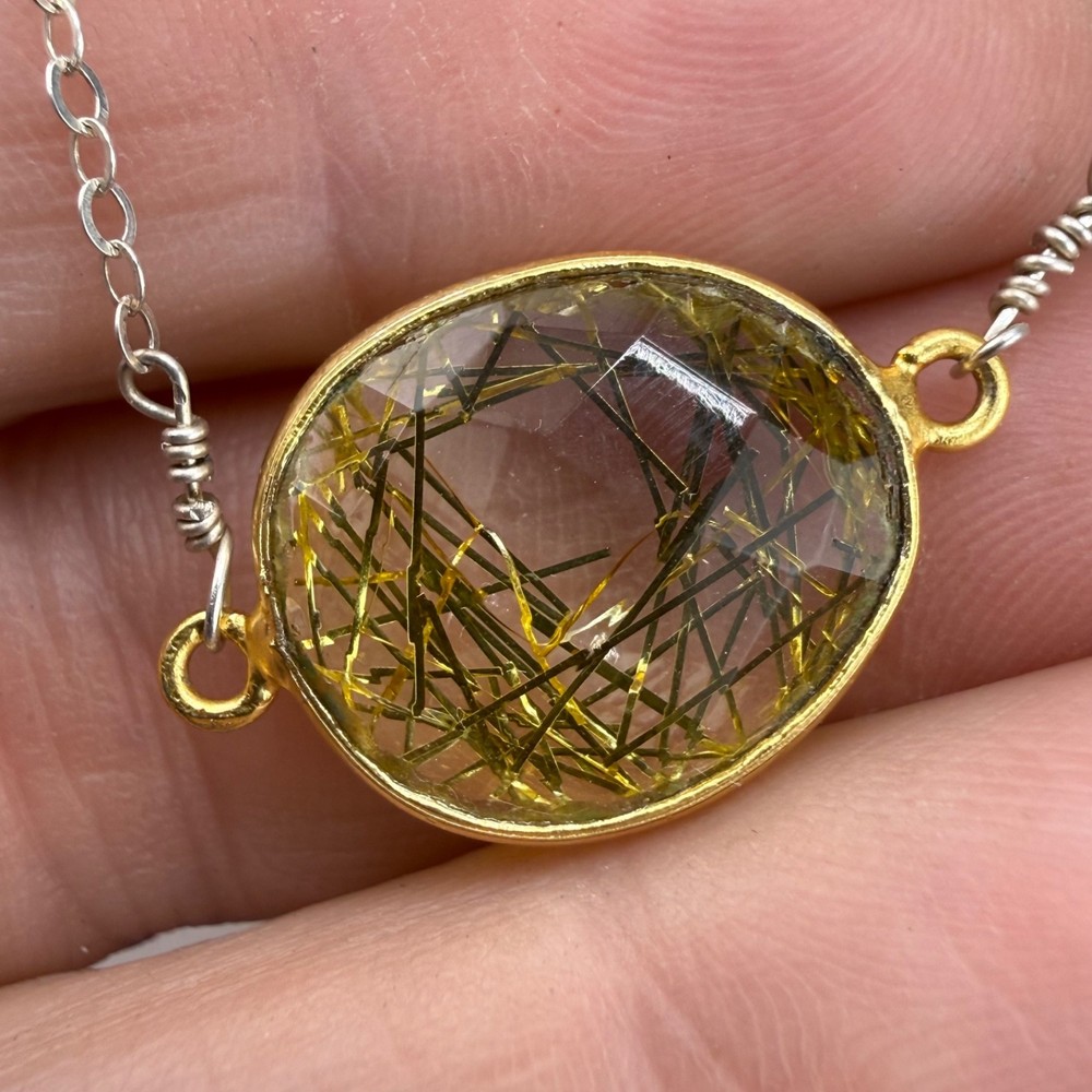Vintage Rutilated Quartz MSC Sterling Silver Necklace 16”