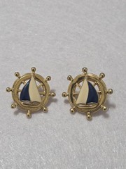 Vintage Avon Nautical Sailboat Earrings | Enamel Ship Wheel Studs