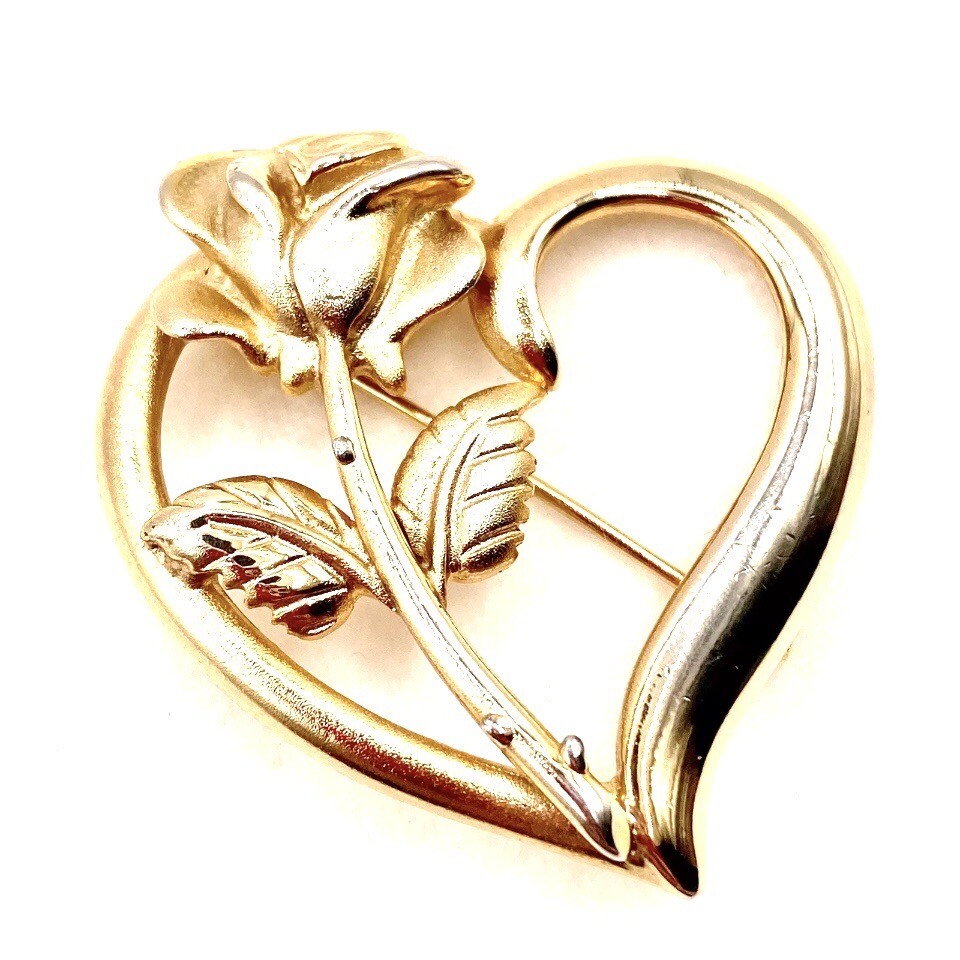 Vtg GoldTone RDC Princess Diana Memorial Heart Rose Brooch Pin Love Legacy V