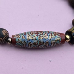 Vintage Boho Beaded Necklace Painted Glass Carved Wood Shell Metal Beads