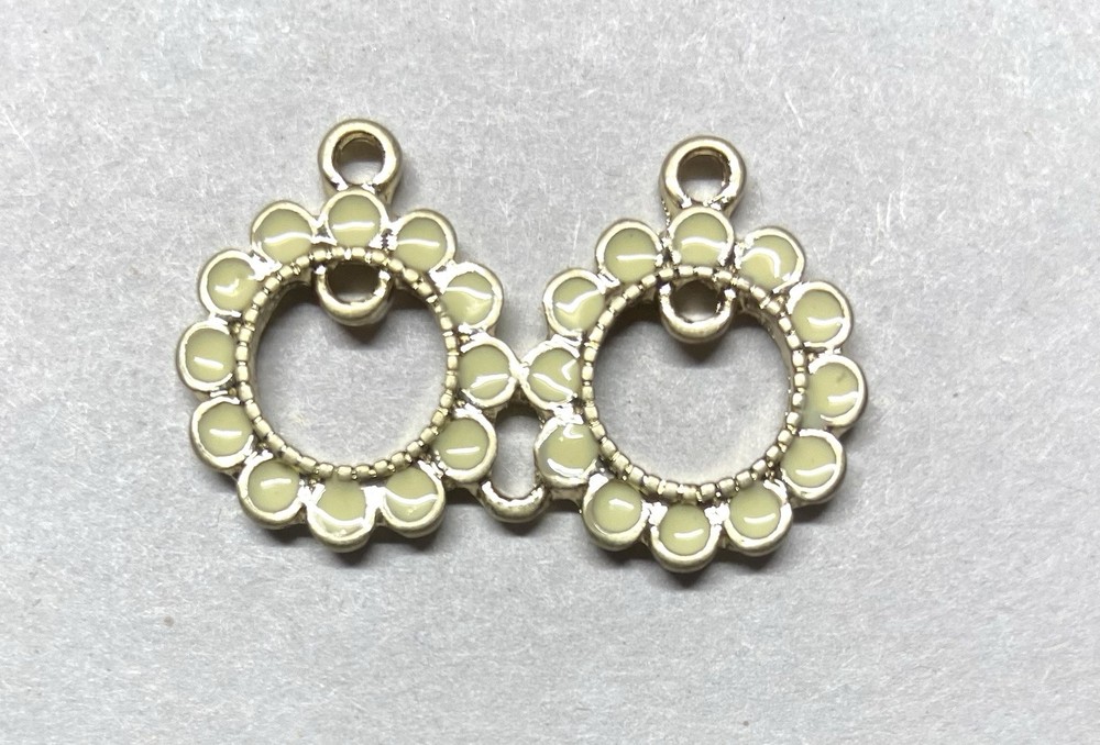 23x Vtg. Enamel Charm -Small Double Round Hoop charm shape-Ivory enamel-5 rings