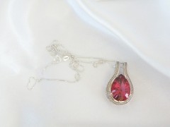 Sterling Silver 925 Pink Topaz Large Slide Pendant Necklace