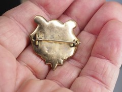 Antique gold brooch blue opaline glass hollow pin tube hinge C-clasp jewelry