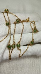 Vintage Crown Trifari Gold Tone Green Spring Ball Chain Station Necklace 29 in