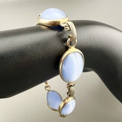 Vintage MCM Bracelet Blue Cat Eye Gold Tone Link 7”