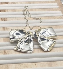 Vintage Italy 925 Sterling Silver Bow Ribbon Necklace Brooch Convertible 17″