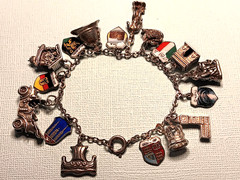 European Travel Silver Charm Bracelet & 17 Charms, 925 to 800 Silver, Some Rare