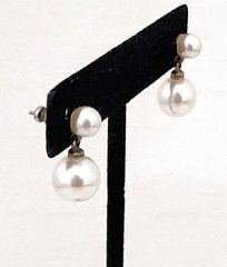 Vintage 21 mm Stud Earrings With 9.5 & 6 mm Cream Color Faux Pearls On Gold Tone