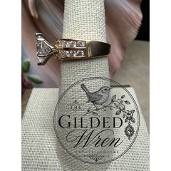 14K Gold Diamonique Simulated Diamond Engagement Ring Vintage 2 Ct Solitaire