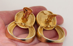 Vintage 1980s Brushed Mate Gold Tone Runway Bold Modernist Statement Earrings