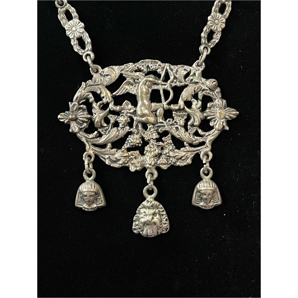 Coppini Antique Italian Renaissance Revival 800 Silver Medallion Necklace 1750