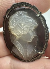 Vintage 800 Silver Mother of Pearl Abalone Shell Cameo Brooch Pendant Deco Era