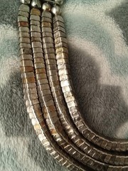 Vintage multi-strand tribal silvertone necklace with stacked bars and beads