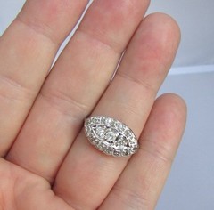 1920s Art Deco Moissanite Gemstone Cluster Navette Princess Ring Antique Jewelry