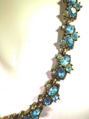 1950s MCM Signed Hollycraft Aqua Rhinestone Necklace Panel Choker Collector Rare
