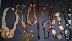 Vintage Boho Necklace Lot 8 Tribal Mask Wood Coconut Acrylic Metals Leather