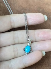Vintage Lightweight Sterling Silver Necklace With Turquoise Pendant