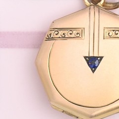 Antique Art Nouveau Jugendstil Gold Filled Blue Paste Octagon Pendant Locket