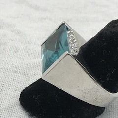Vintage Signed LL 925 Sterling Silver Aqua Rhinestone Crystals Ring Varied sizes