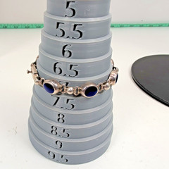 Vintage CME 925 Sterling Silver Navy Blue Enamel Oval Link Bracelet 7″