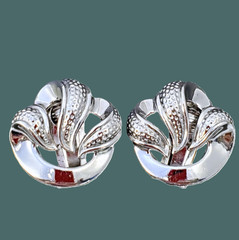 TRIFARI Fold Over Swirl Silver Tone Vintage 1950s Clip Earrings 1″