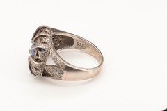 Marked ZATOS 925 Sterling Silver London Blue Topaz Antique Style Ring Size 9