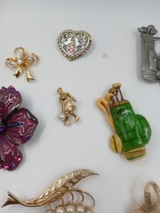 Vintage Lot Of Brooches. Golf Cart. Rhinestones. Colorful. Heart & Flowers