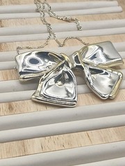 Vintage Italy 925 Sterling Silver Bow Ribbon Necklace Brooch Convertible 17″