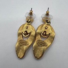 Casual Corner Dangle Pierced Earrings Brushed Shiny Gold Tone Door Knocker Drop